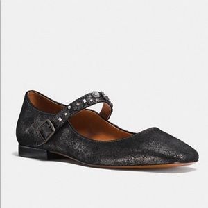 Coach Mary Jane With Tea Rose In Anthracite Sz 5